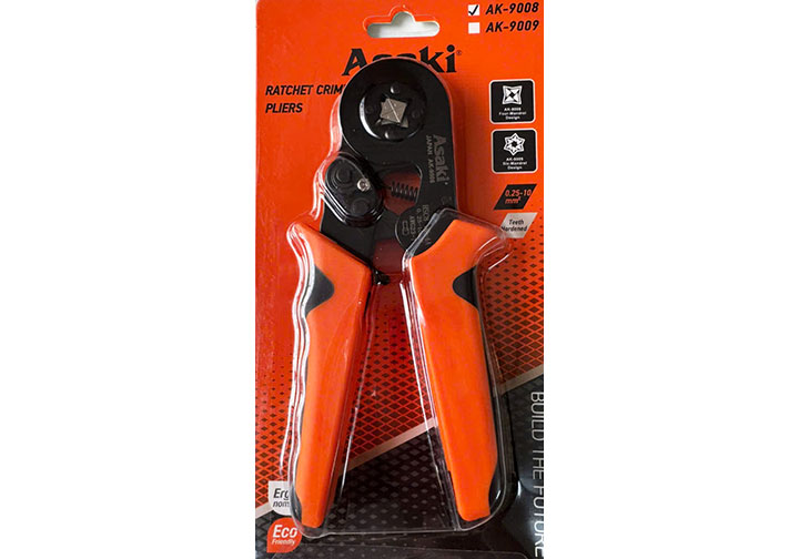 0.25-10mm2 Kìm bấm cos vuông AWG23-7 HSC8 10-4A Asaki AK-9008