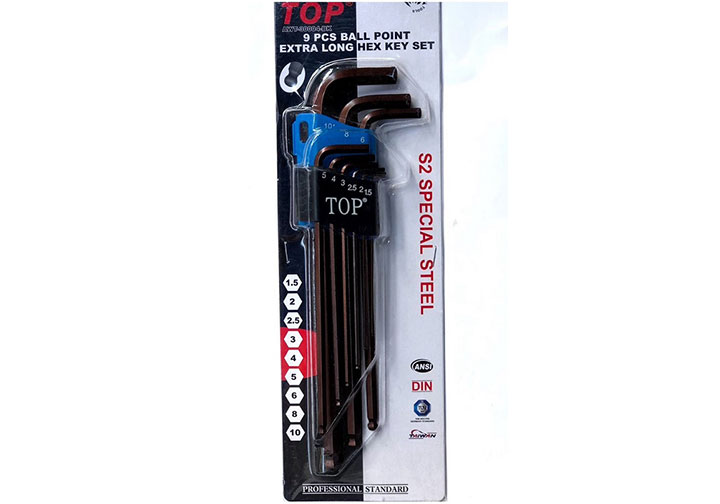 1.5-10mm Bộ lục giác bi xi nâu 9 chi tiết TOP AWT-30004-BK