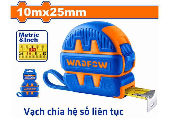 10mx25mm Thước cuộn thép hệ inch và mét (thân bọc cao su) Wadfow WMT1250 10mx25mm Thước cuộn thép hệ inch và mét (thân bọc cao su) Wadfow WMT1250