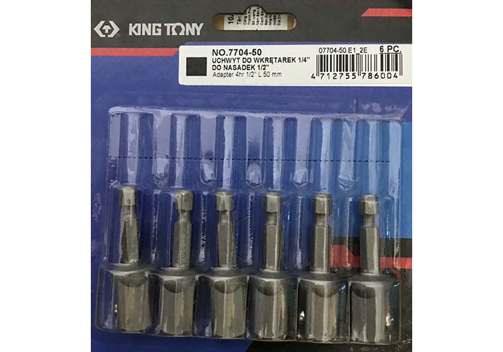 1/4" x 1/2" Đầu chuyển máy vặn vít sang bu lông (1 vỉ gồm 6 cái) Kingtony 7704-50