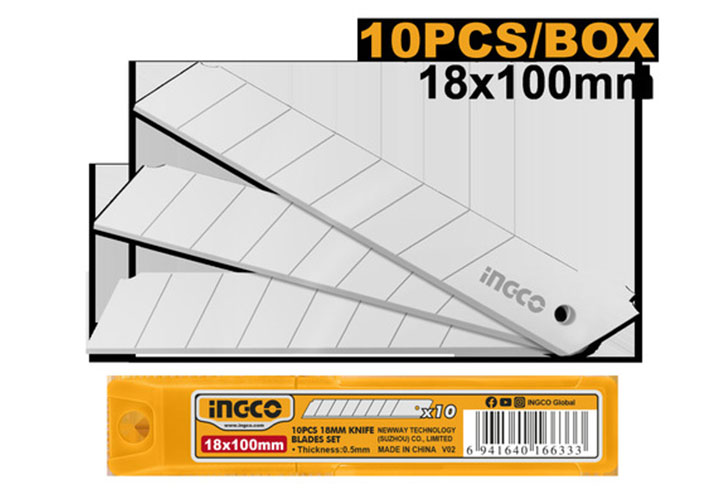 18mm Lưỡi dao rọc (gồm 10 lưỡi, dùng cho HKNS16518 - HKNS16618 - HKNS16538 - HKNS1808 - HKNS28035 - HKNS1807 - HKNS11815) Ingco HKNSB112