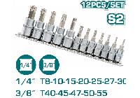 1/4" và 3/8" Bộ 12 đầu tuýp lục giác bông sao T8-T55 Total THT1438121
