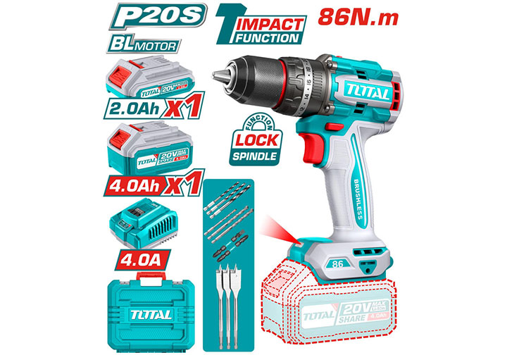 20V Máy khoan búa dùng pin 86Nm Total TIDLI20868