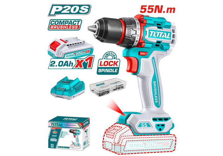 20V Máy khoan vặn vít 55N.m dùng pin Total TDLI205582