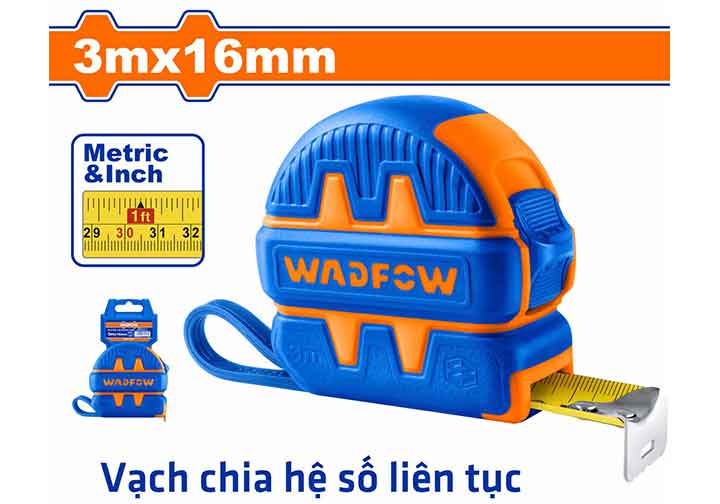3mx16mm Thước cuộn thép hệ inch và mét (thân bọc cao su) Wadfow WMT1210 3mx16mm Thước cuộn thép hệ inch và mét (thân bọc cao su) Wadfow WMT1210