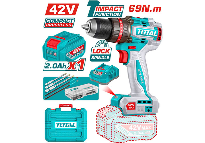 42V Máy khoan búa 69N.m dùng pin P42M Total TIDLI426981 42V Máy khoan búa 69N.m dùng pin P42M Total TIDLI426981