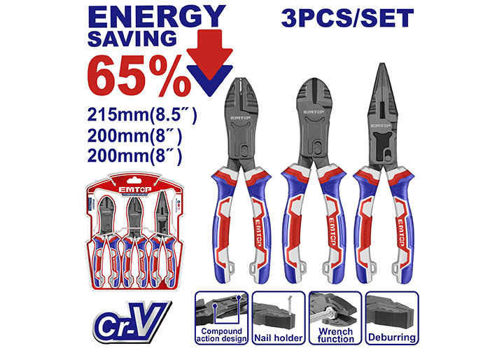 Bộ kìm điện, kìm cắt, kìm nhọn 3 chi tiết Emtop EPLS2351