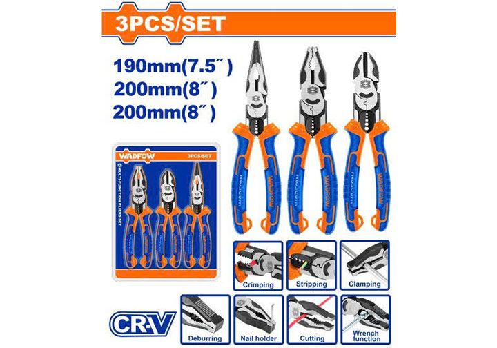 Bộ kìm điện, kìm cắt, kìm nhọn 3 chi tiết Wadfow WPS0413