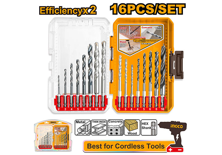 Bộ mũi khoan đa năng chuôi lục giác 16 chi tiết Ingco AKDL11608