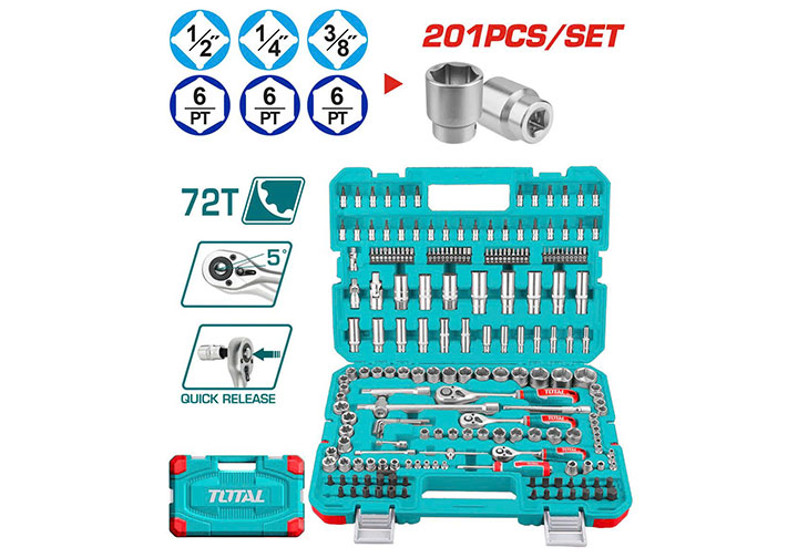 Bộ tuýp 1/2" + 1/4" + 3/8" 201 chi tiết Total THTS082016